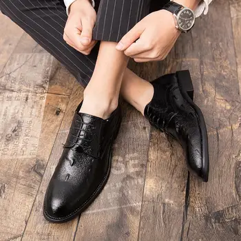 Черные кожаные туфли Мужская деловая официальная одежда Повседневный молодежный британский костюм, увеличивающий рост, мужские свадебные туфли для жениха