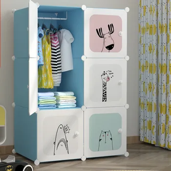 Шкаф-органайзер для одежды, современный минималистичный шкаф для сборки одежды, Мультяшный Детский шкаф для спальни Большой вместимости