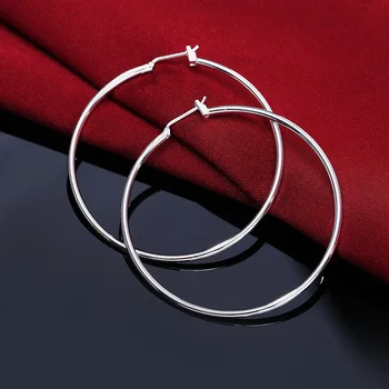 Элегантные серьги-кольца из стерлингового серебра 925 пробы размером 5 см для женщин Модные вечерние Свадебные Аксессуары Ювелирные изделия Рождественские Подарки